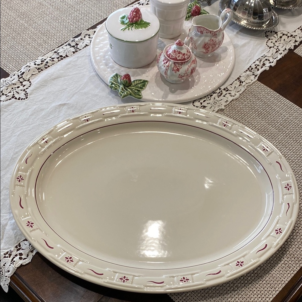 Longaberger Pottery Woven Traditions Heritage Red LARGE Oval Turkey Platter USA!